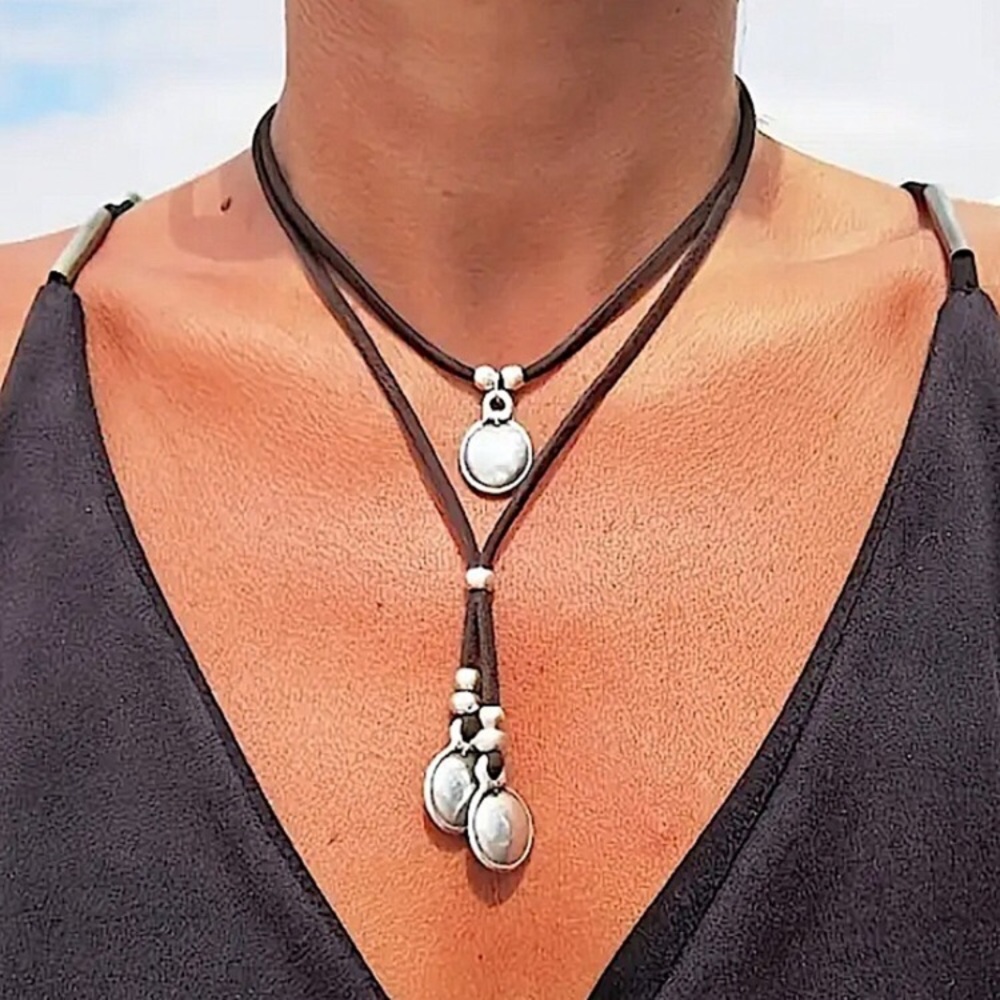 Vintage Geometric Silver Boho Tribal Necklace